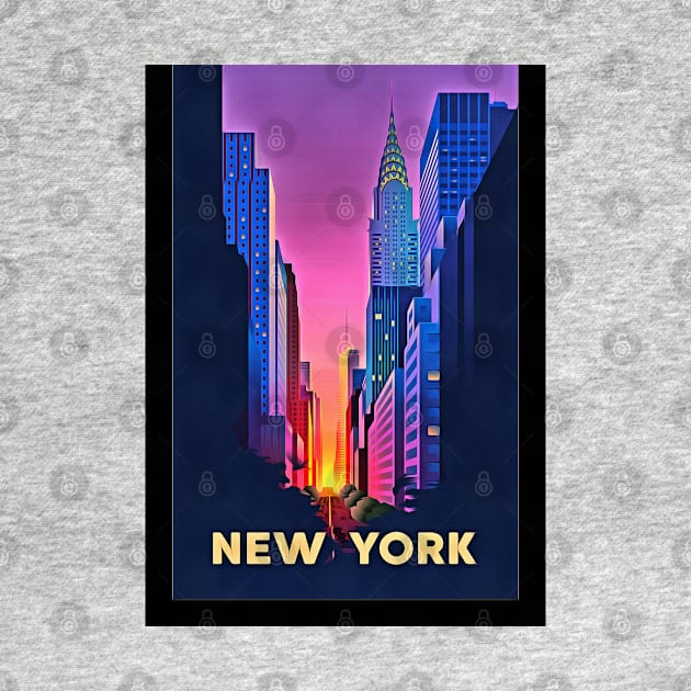 Colorful New York City Illustration showing well know landmark by jshep